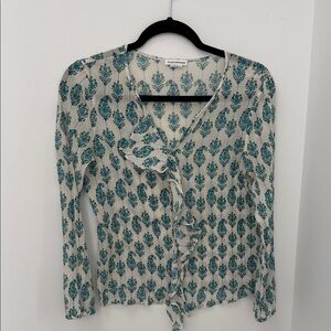 Club Monaco Cream and Blue Floral Blouse size small